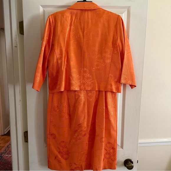 Sharon Young Orange Floral Sleeveless Sheath Dress with Matching Jacket Size 6 - Picture 2 of 6